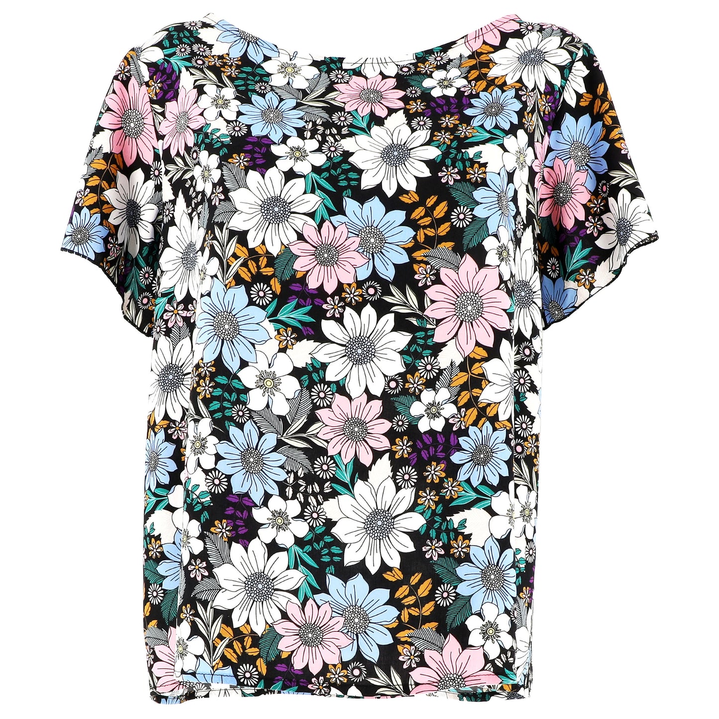 Blusa Donna KARAKORUM Penelope Nera Fantasia Floreale in Viscosa