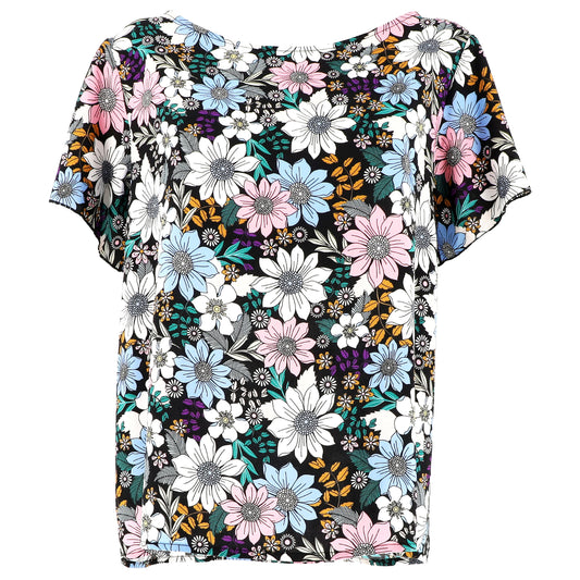 Blusa Donna KARAKORUM Penelope Nera Fantasia Floreale in Viscosa