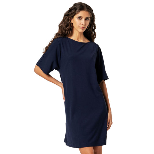 SURKANA Abito a Trapezio Maniche Corte Blu Scuro