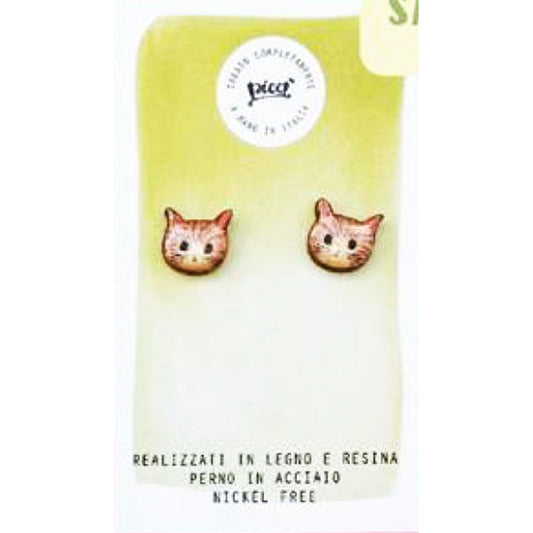 Picà - Orecchini in legno e resina con gatto