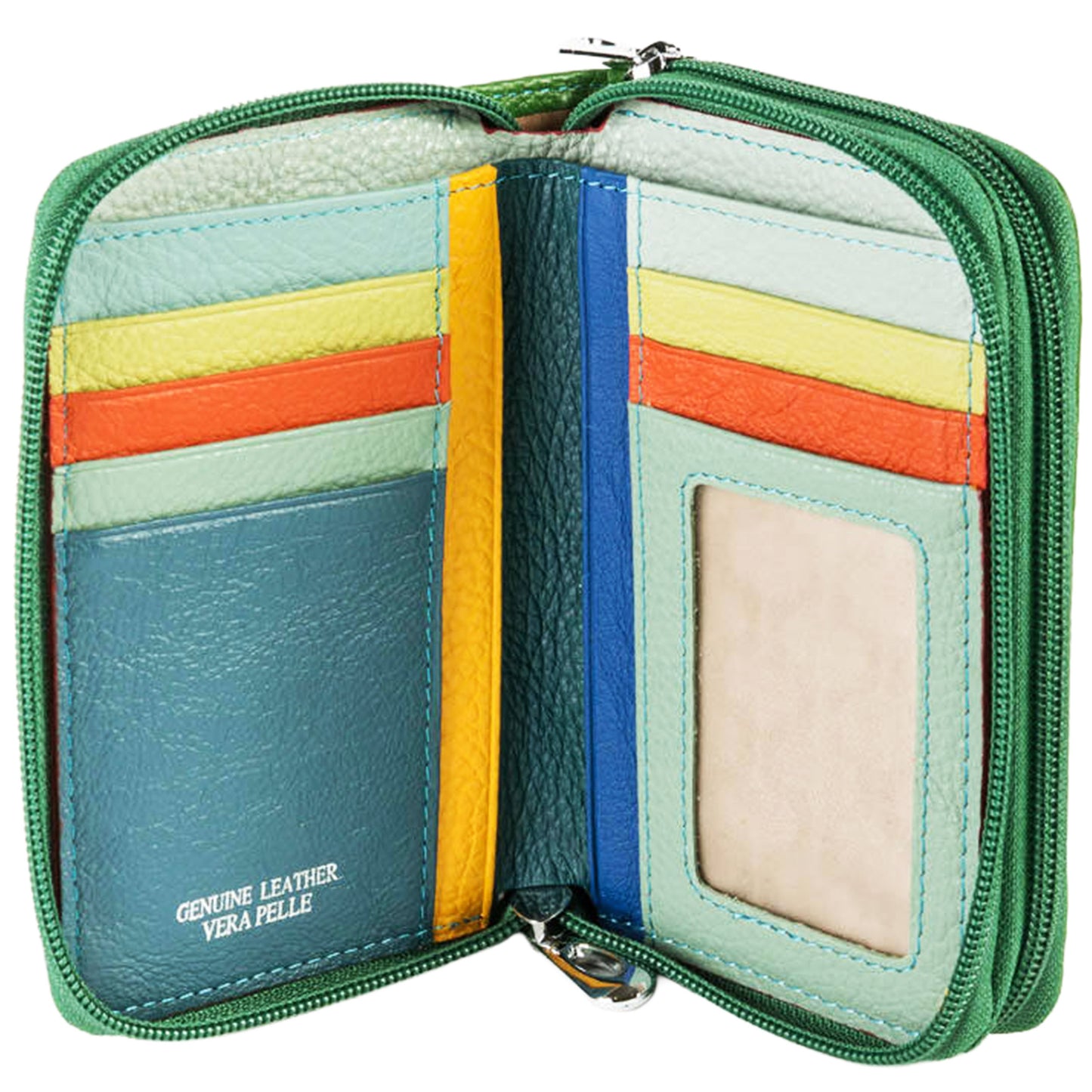 Portafoglio Medio Doppia Zip Reuse Verde e Multicolor