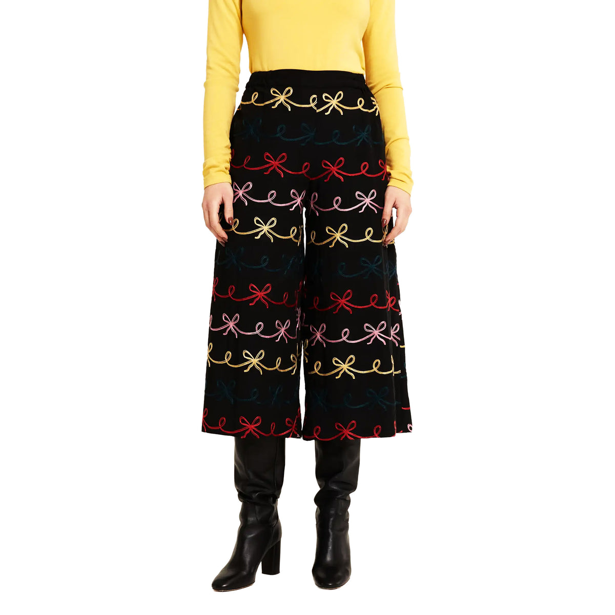 PEPALOVES Pantaloni cropped ricamati con lacci