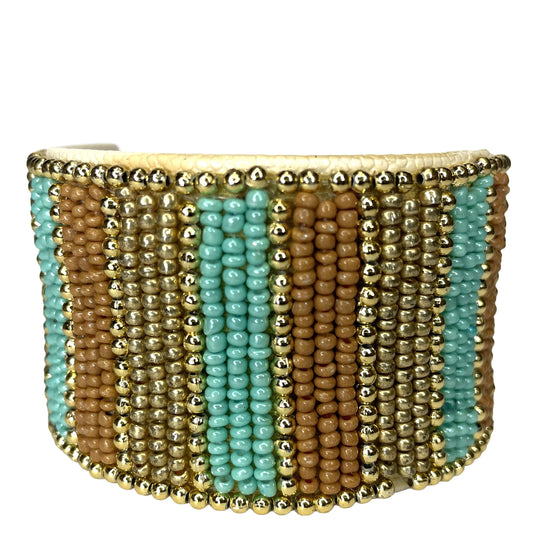 SURKANA Bracciale rigido a righe multicolor turchese e oro