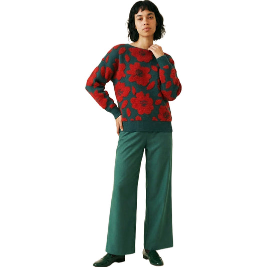 PEPALOVES Maglia Jersey Floral Verde e RossoMaglione a fantasia floreale