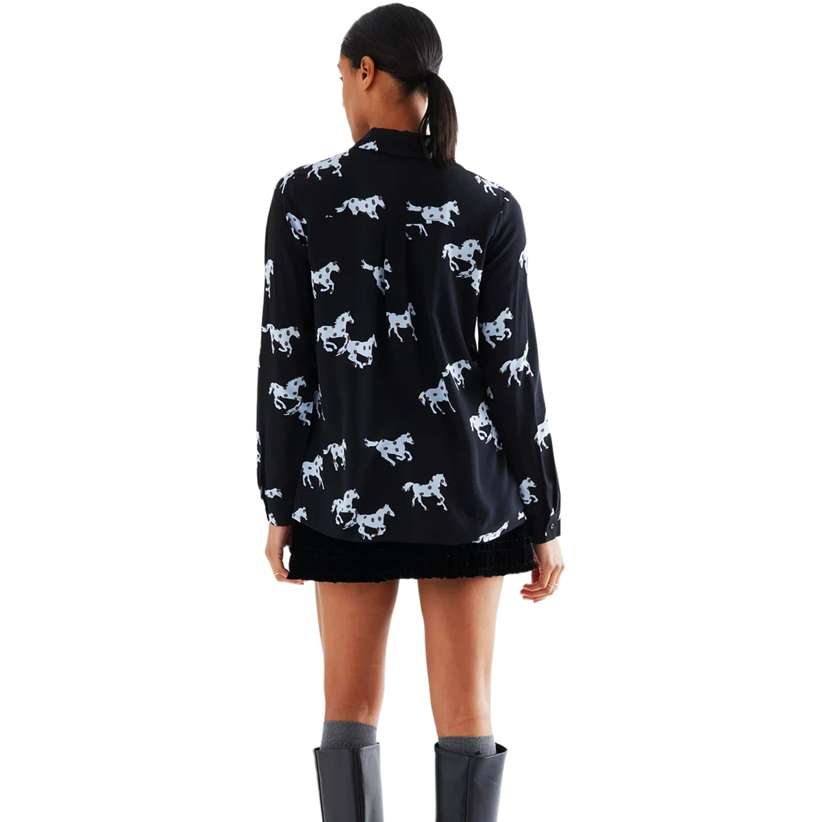 COMPAÑÍA FANTÁSTICA Camicia con stampa Horse, Nero e AzzurroCOMPAÑÍA FANTÁSTICA Camicia con stampa Horse, Nero e Azzurro
