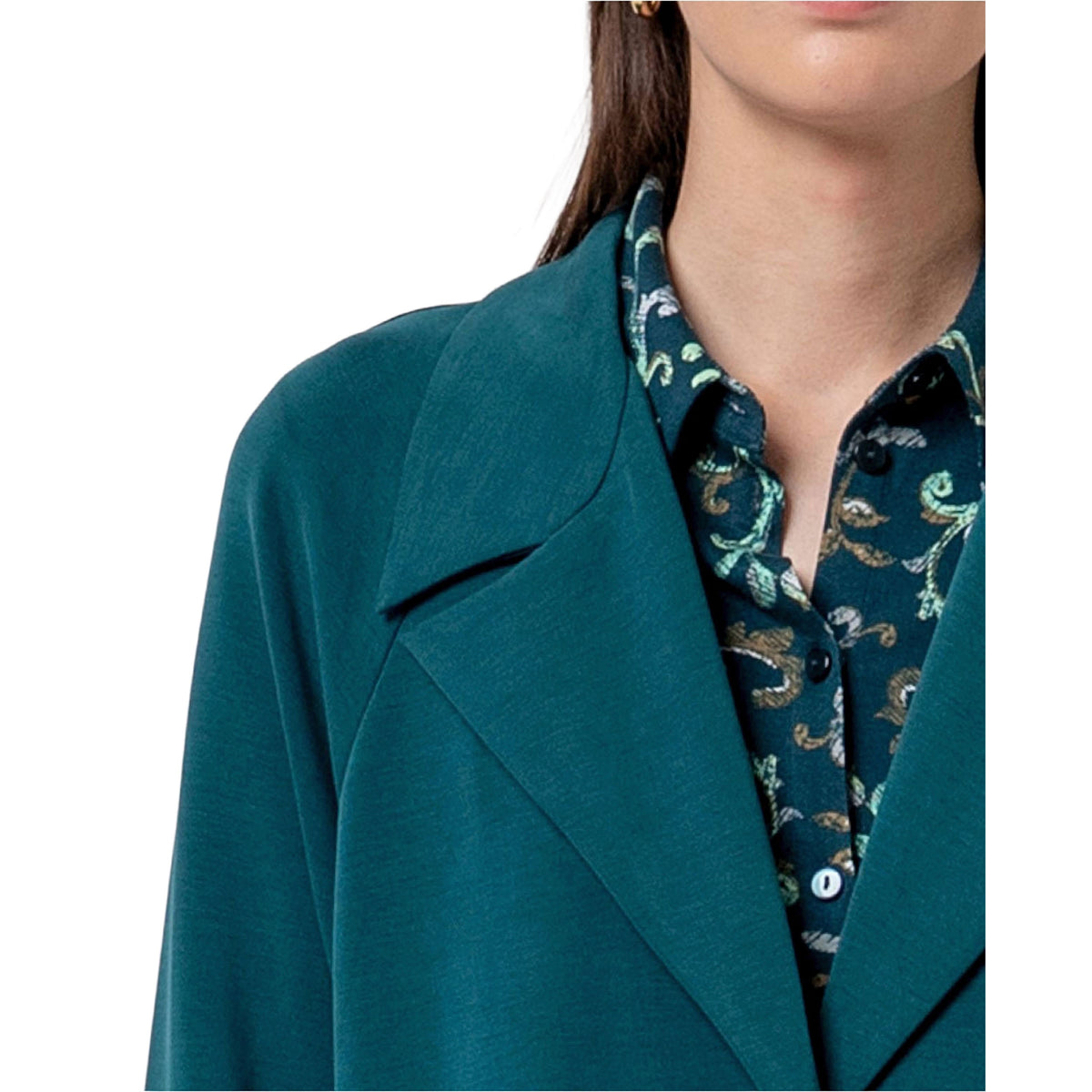 SURKANA Redingote Lunga in Maglia con Revers Verde Bottiglia