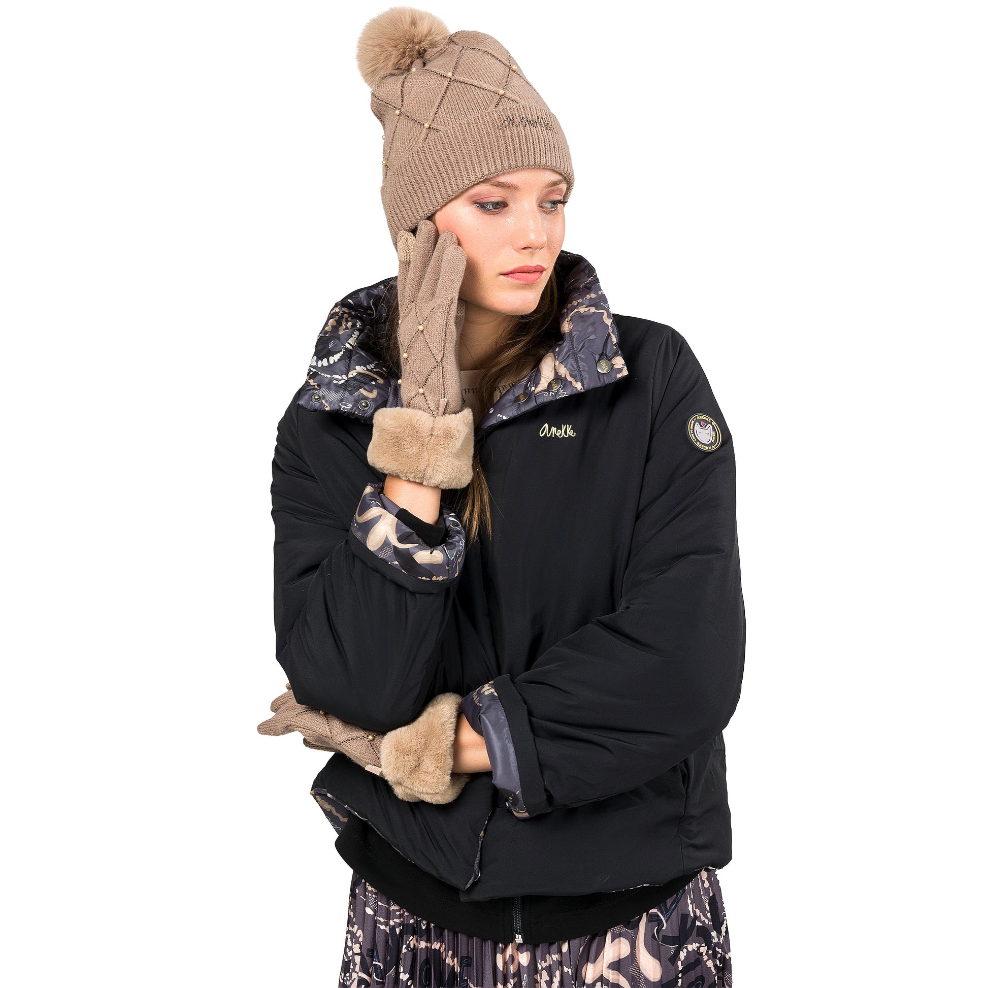 ANEKKE - Guanti in maglia beige con perline-ANEKKE-VIALESCARPE