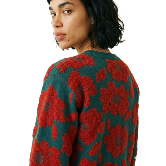 PEPALOVES Cardigan Rebeca Floral Verde e Rosso