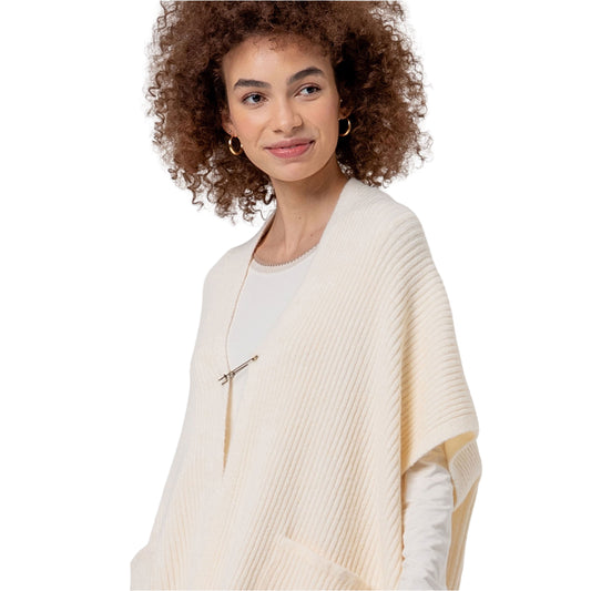 SURKANA Poncho in Maglia a Coste con Collo a Scialle Crudo