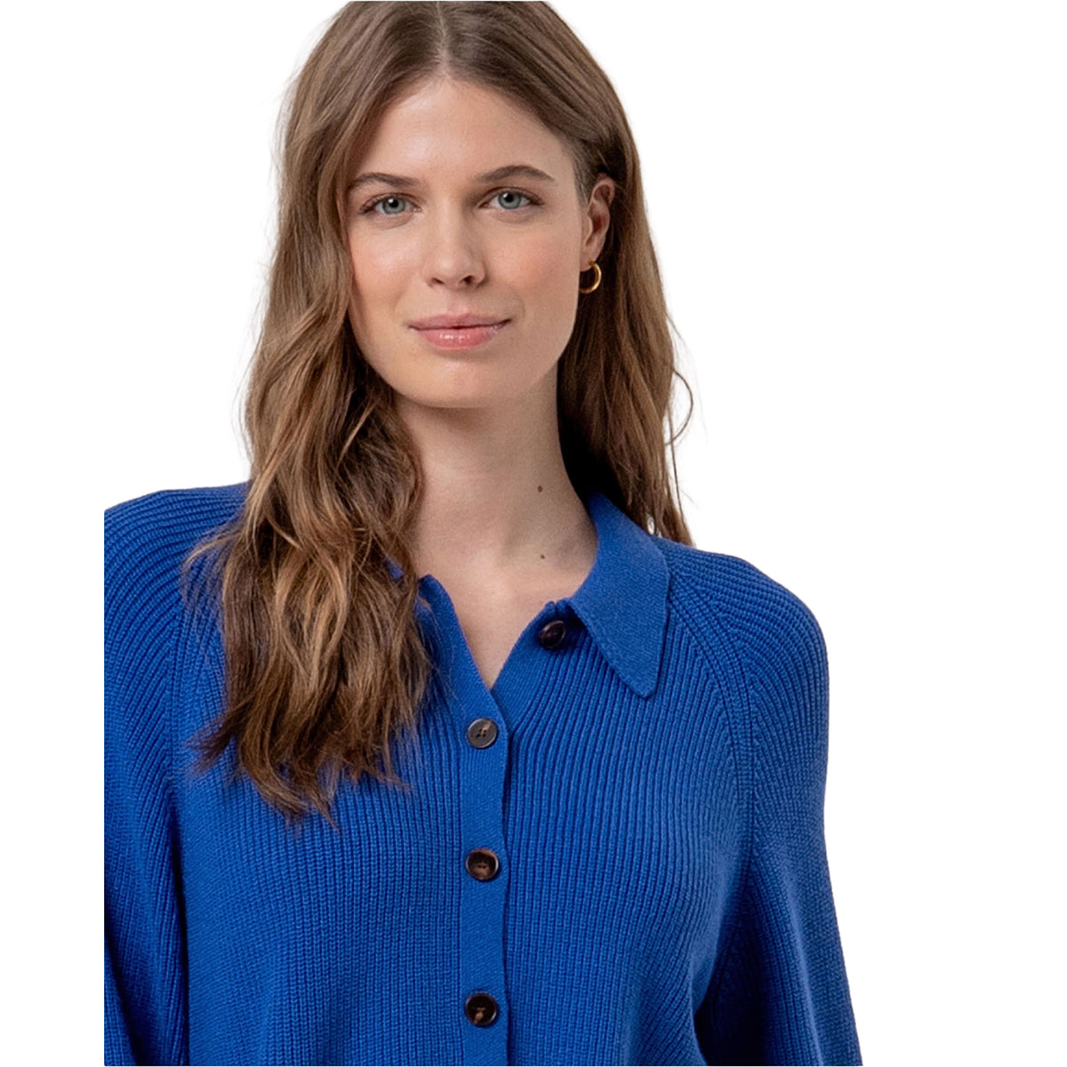 SURKANA Cardigan in Maglia con Collo a Camicia Blu Cobalto