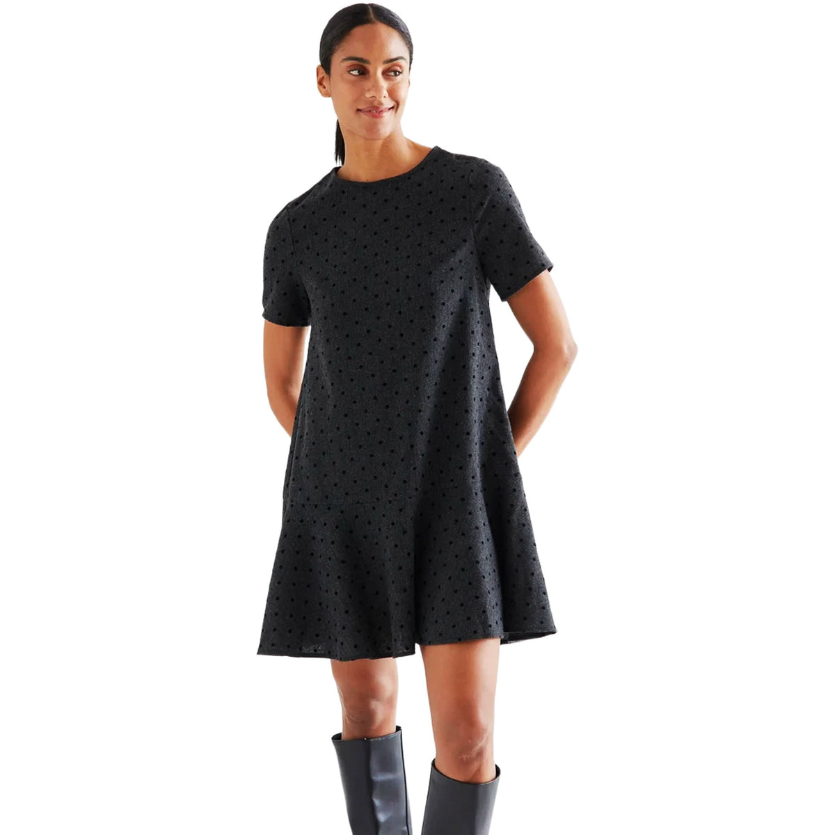 COMPAÑÍA FANTÁSTICA Abito corto in tweed grigio a pois neri