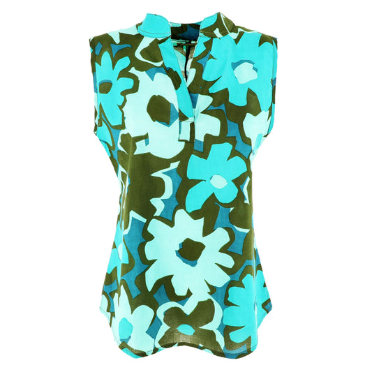 KARAKORUM Blusa Smanicata SANTAL Teal-KARAKORUM-VIALESCARPE