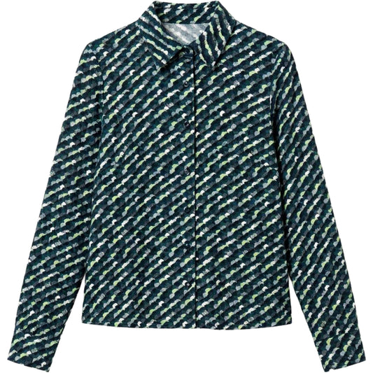 SURKANA Camicia Ampia Stampa Geometrica Verde Bottiglia
