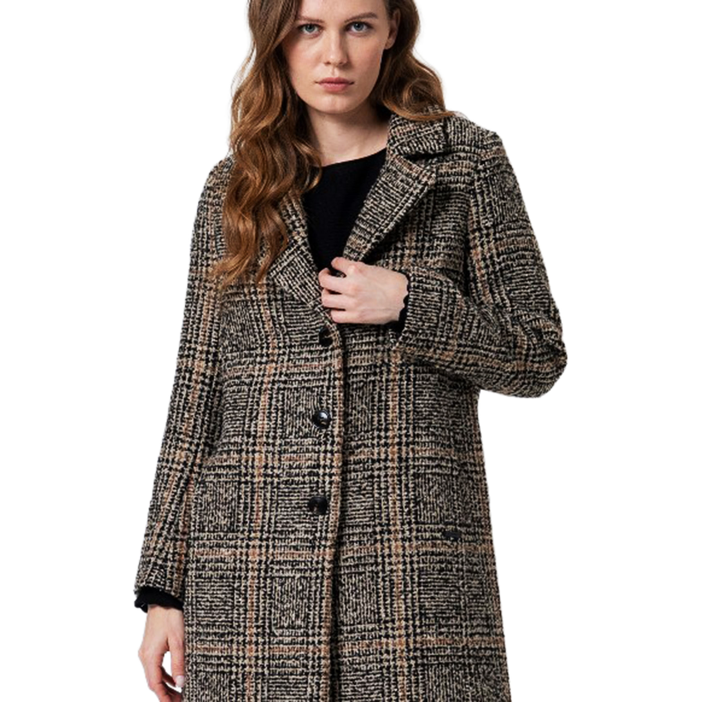 SURKANA Cappotto lungo dal taglio dritto con stampa a quadri e costruzione in misto lana