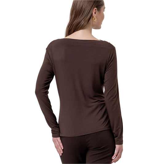 SURKANA T-shirt a Scollo Barca in Bambù Cioccolato