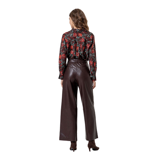 SURKANA Pantalone Wide Leg Effetto Pelle Cioccolato-SURKANA-VIALESCARPE