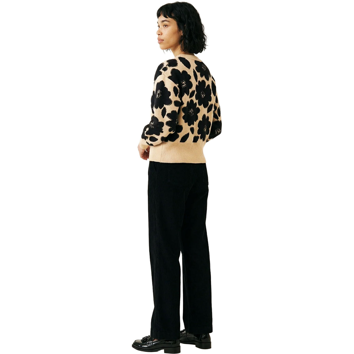 PEPALOVES Cardigan Floreale Jacquard Beige e Nero