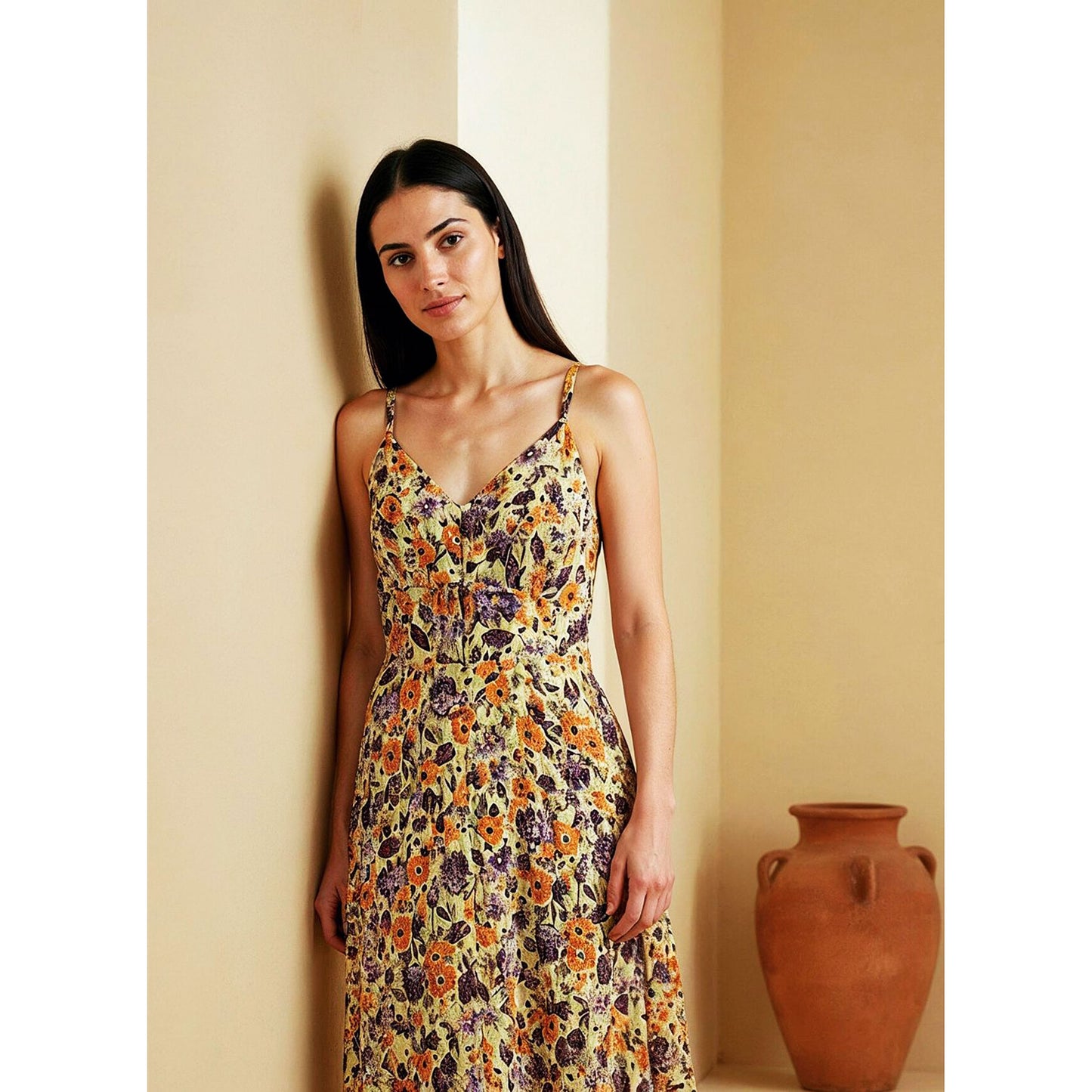 SURKANA Vestito floreale in viscosa con bottoni frontali