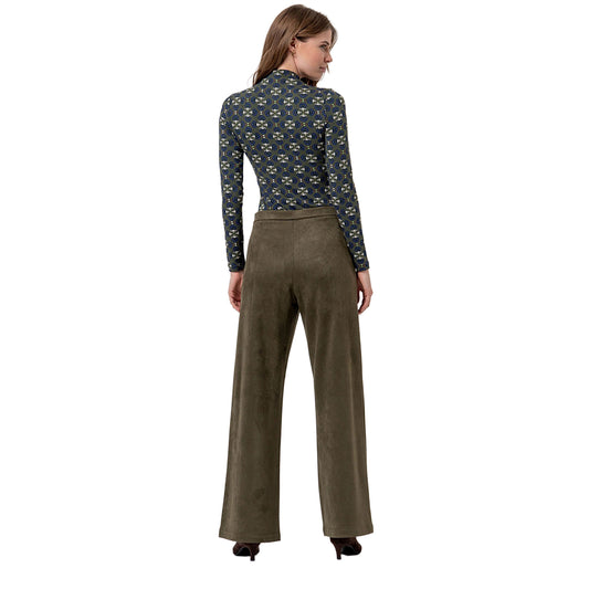 SURKANA Pantalone Wide Leg Effetto Suede Kaki Scuro-SURKANA-VIALESCARPE