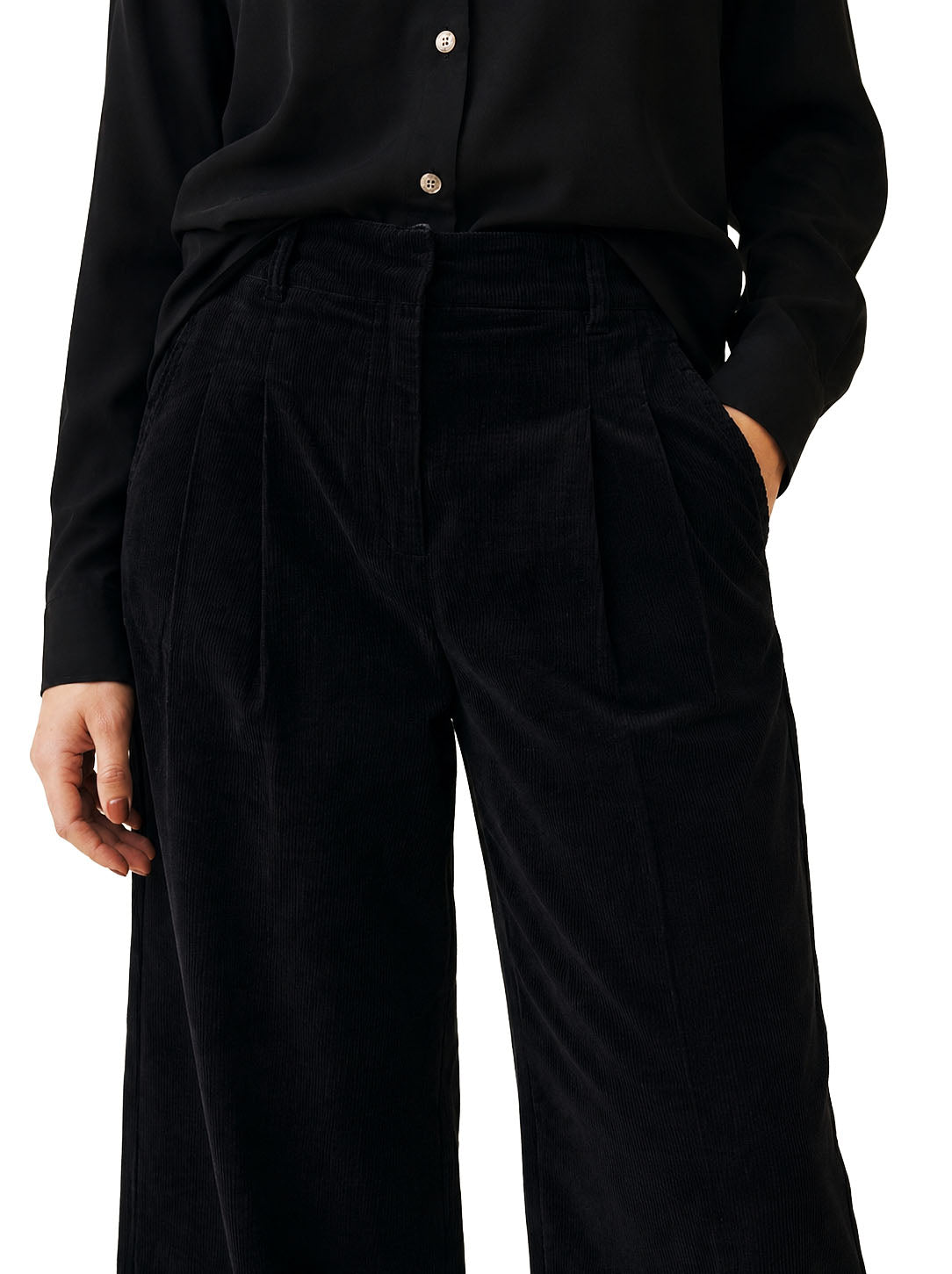 PEPALOVES Pantalone di velluto a coste fine nero