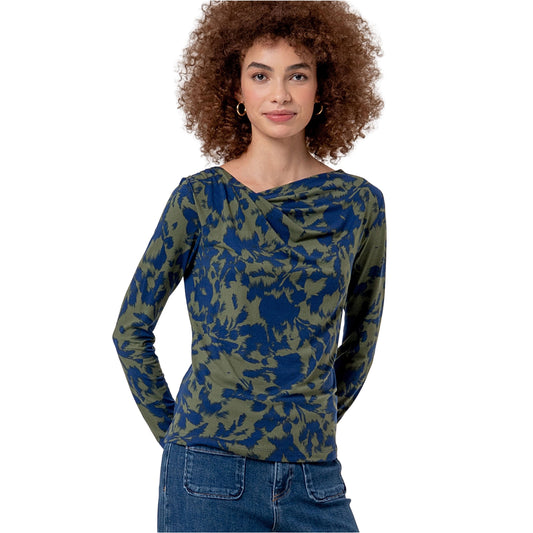 SURKANA T-shirt con Collo Asimmetrico Stampata Blu Navy