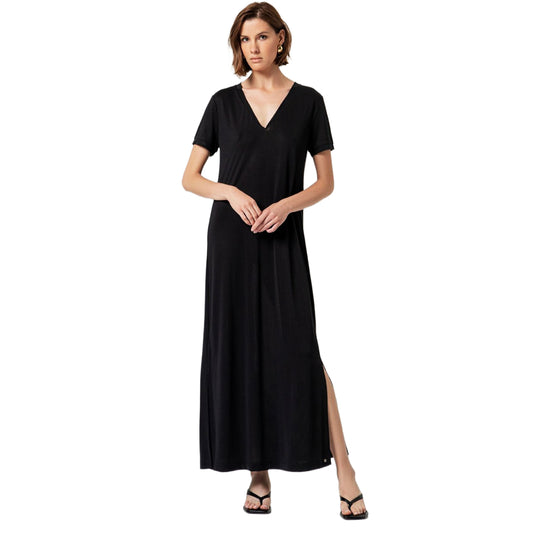 SURKANA Abito Lungo con Spacco e Scollo a V Nero