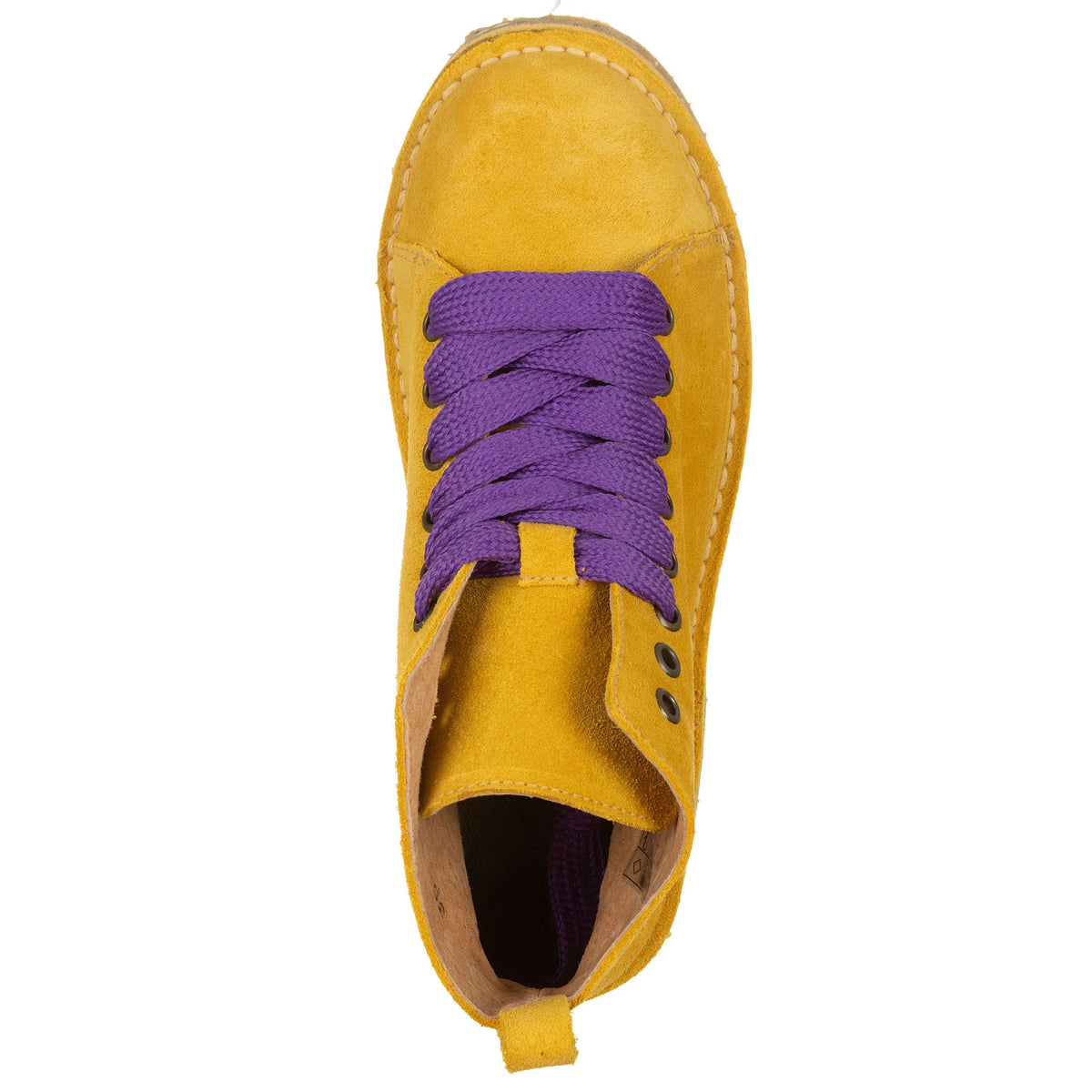 ATXA Yellow Suede Boots with Purple Laces