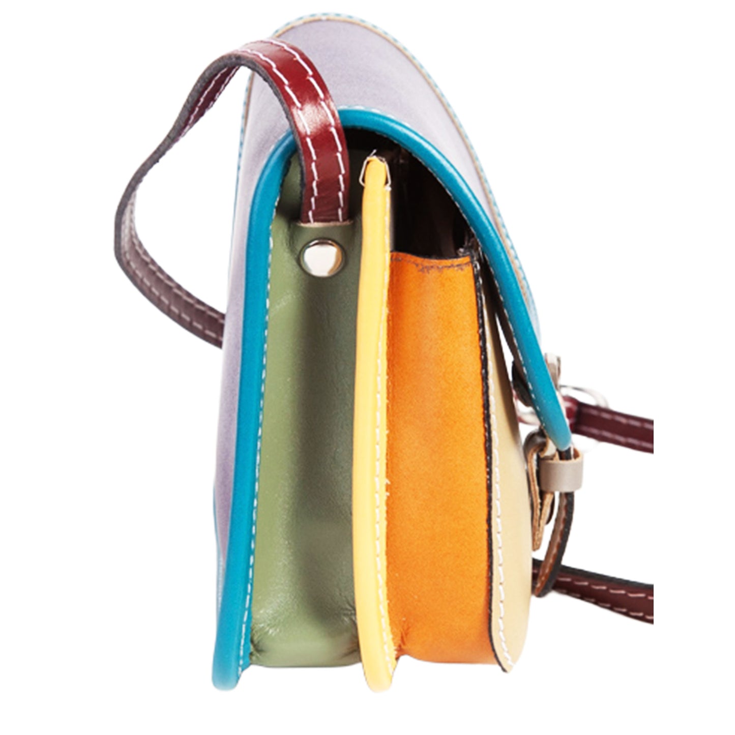 Borsa Mini Stile Tolfa a Soffietto Multicolor Viola in Cuoio