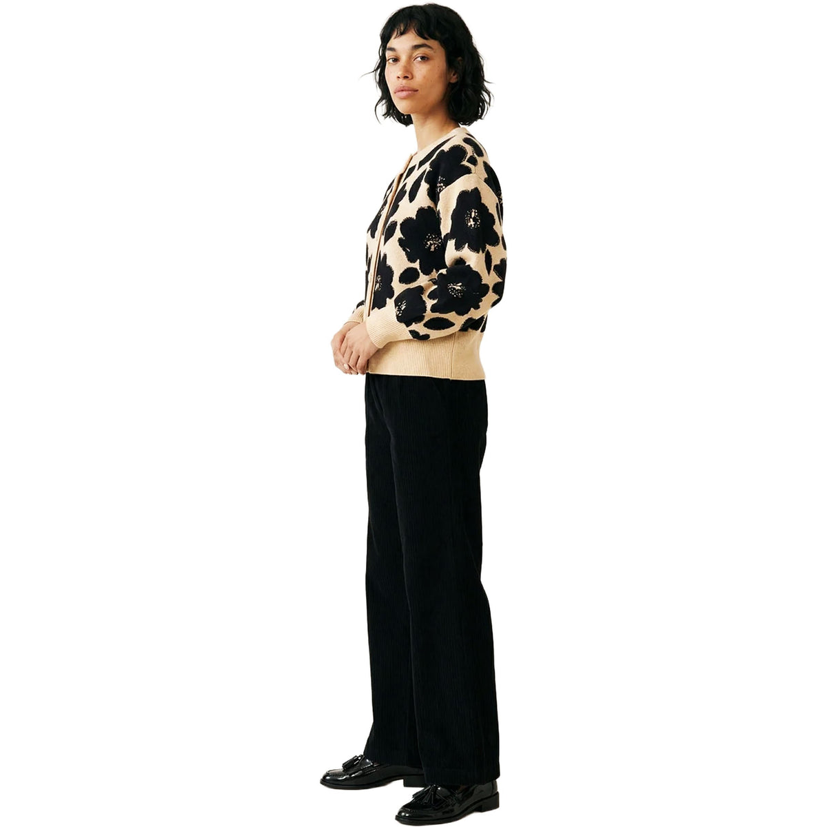 PEPALOVES Cardigan Floreale Jacquard Beige e Nero