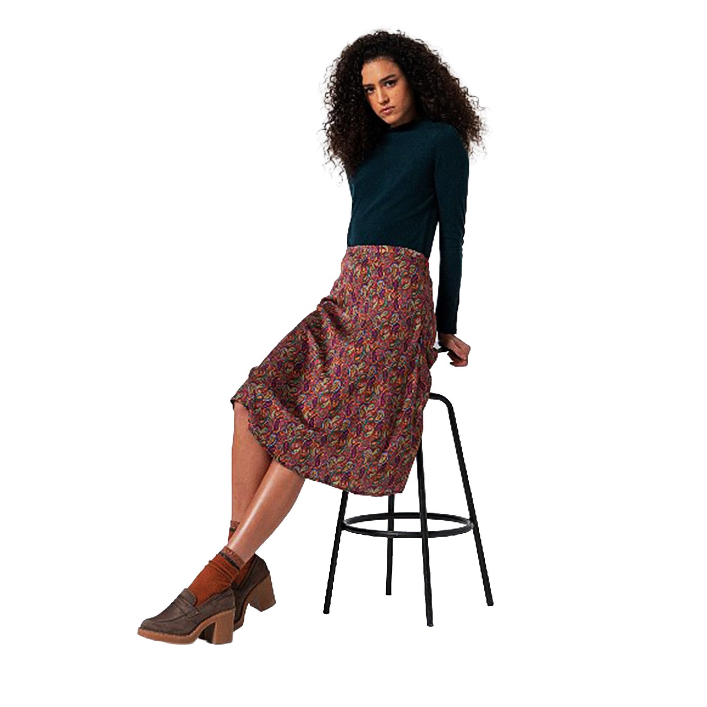 SURKANA - Gonna midi elasticizzata con stampa paisley-SURKANA-VIALESCARPE