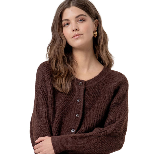 SURKANA Cardigan girocollo con trecce Cioccolato