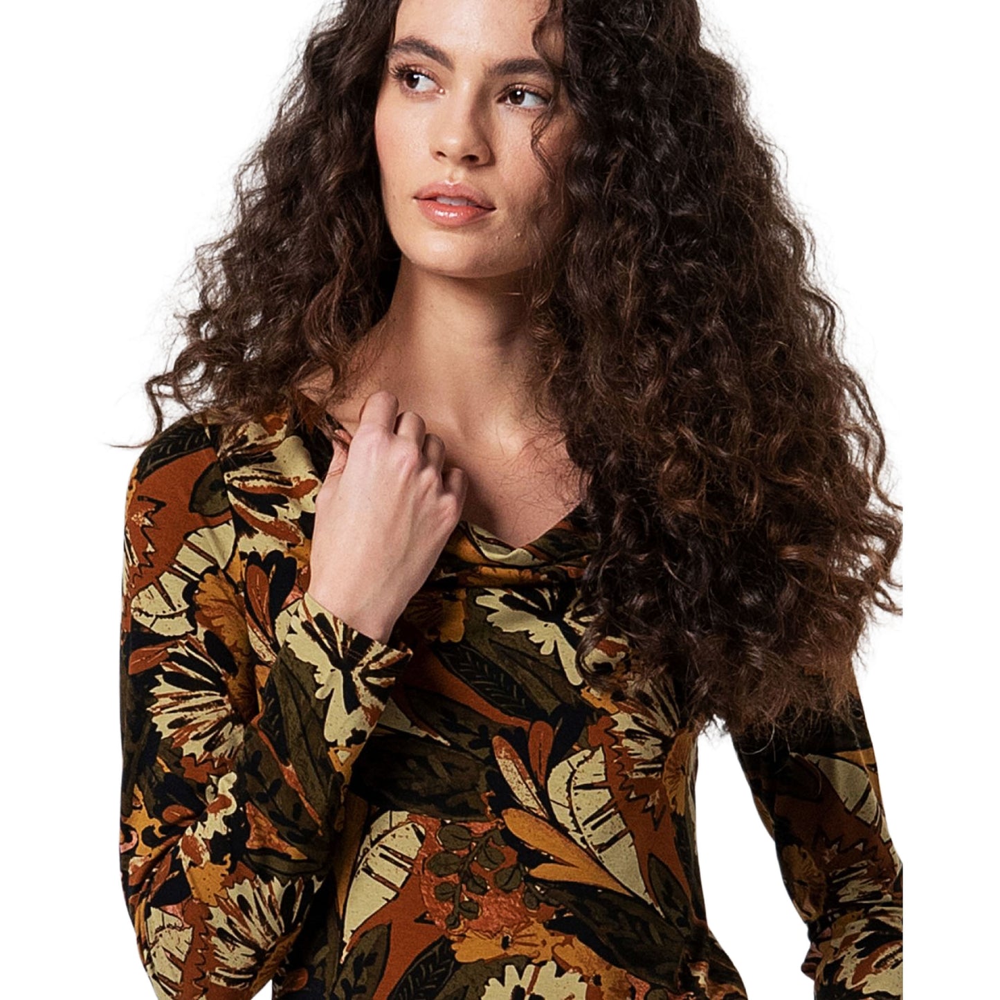 SURKANA - T-shirt aderente elasticizzata con scollo drappeggiato-SURKANA-VIALESCARPE