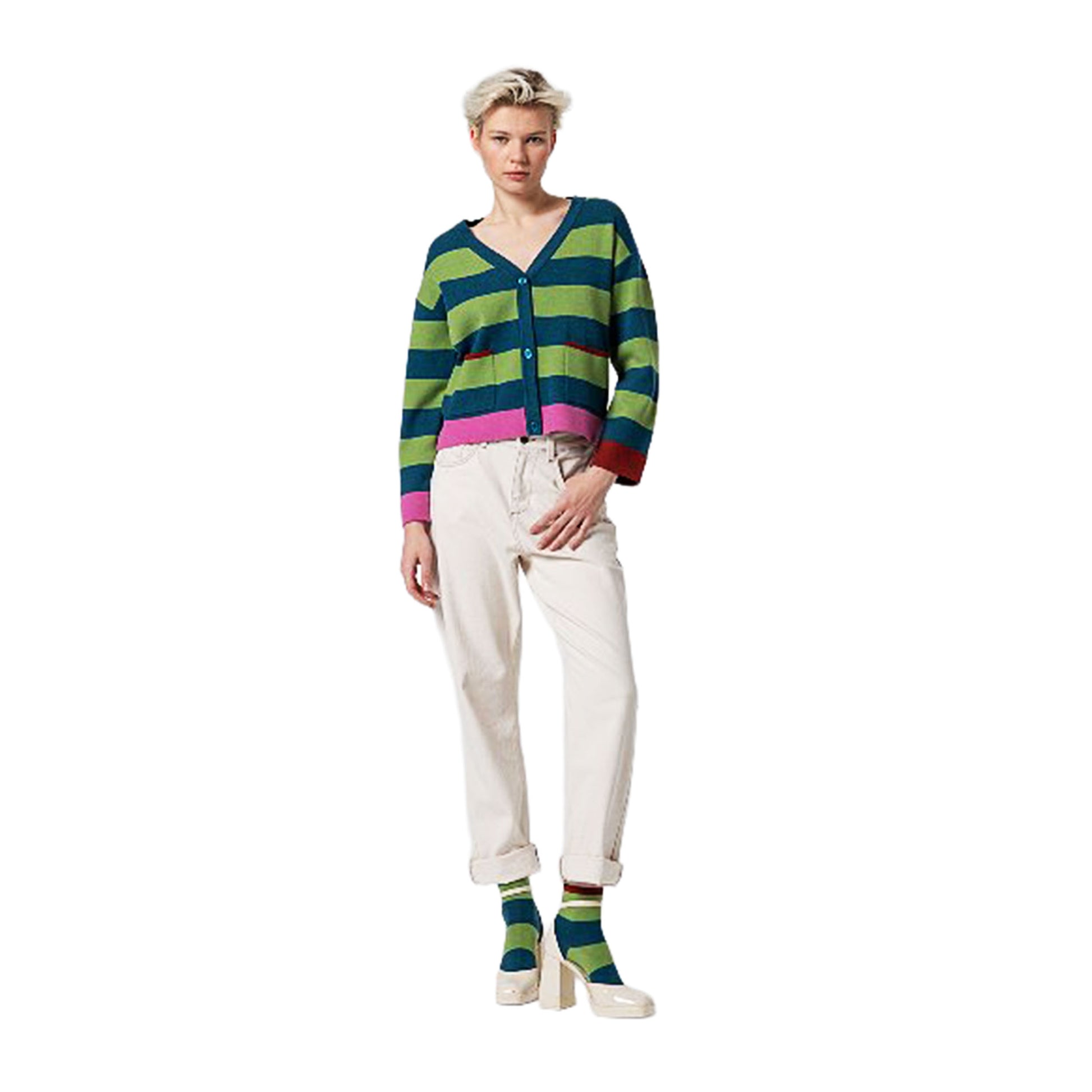 SURKANA - Cardigan corto a righe, con scollo a V-SURKANA-VIALESCARPE