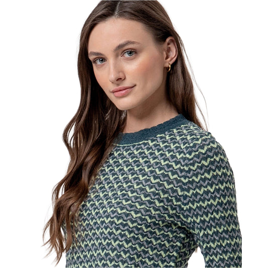 SURKANA Maglione a Collo Rotondo Zigzag Verde Bottiglia