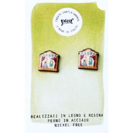 Picà - Orecchini in legno e resina con Casette