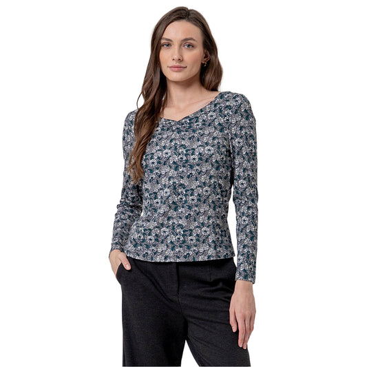 SURKANA T-shirt Stampata con Scollo a V Grigia
