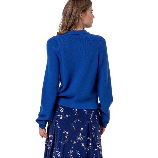 SURKANA Cardigan in Maglia con Collo a Camicia Blu Cobalto
