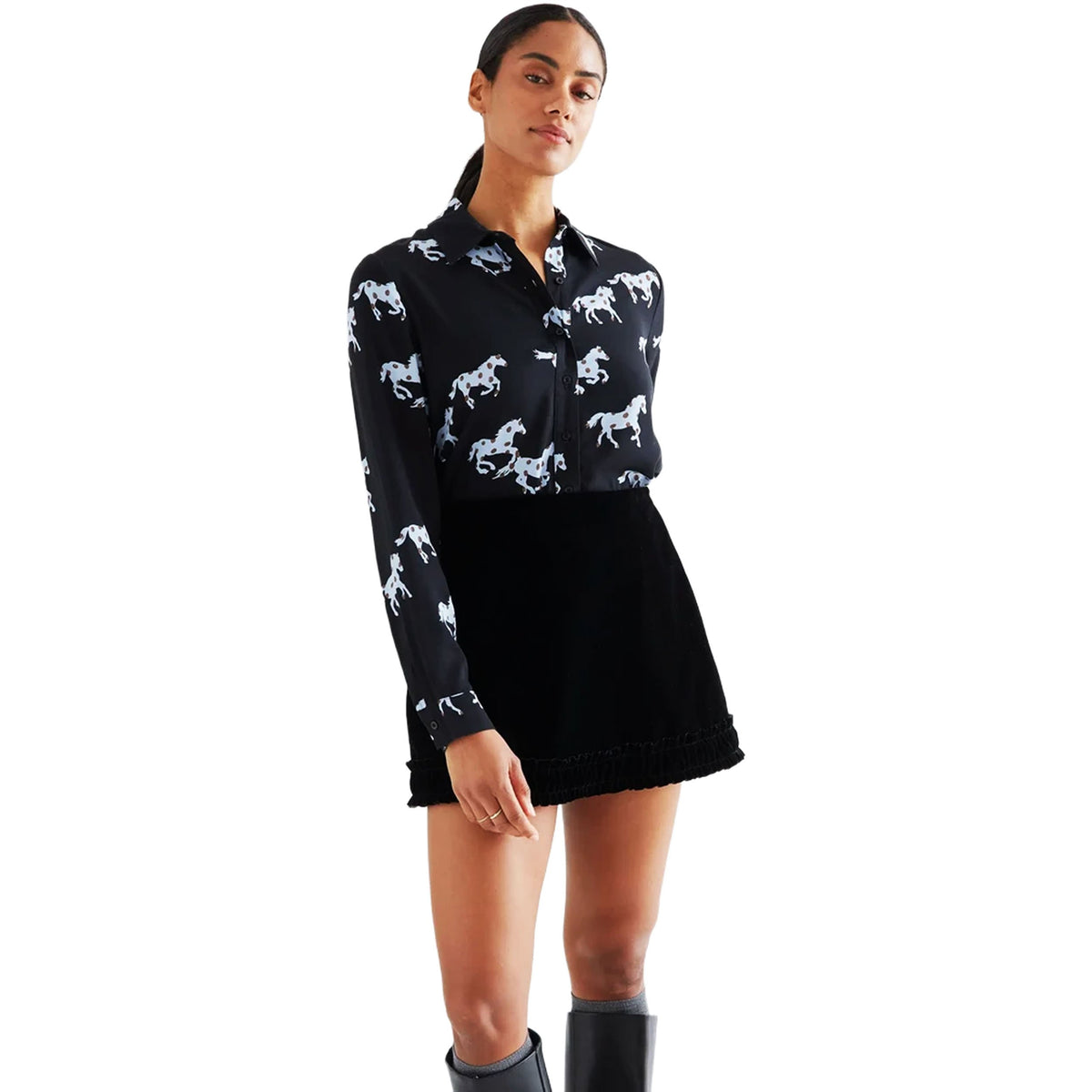 COMPAÑÍA FANTÁSTICA Camicia con stampa Horse, Nero e AzzurroCOMPAÑÍA FANTÁSTICA Camicia con stampa Horse, Nero e Azzurro