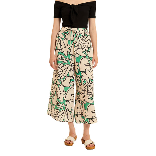 PEPALOVES Pantaloni Cropped Kubiste Beige, Nero e Verde