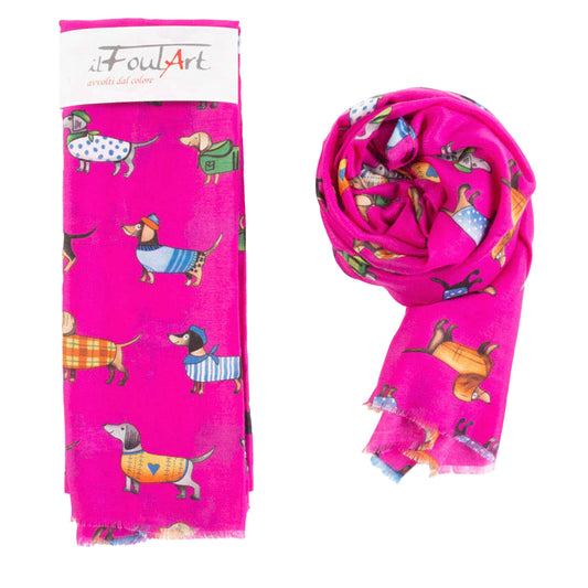 Scialle Foulard FoulART Dogs UltraLight Bassotti Fuxia