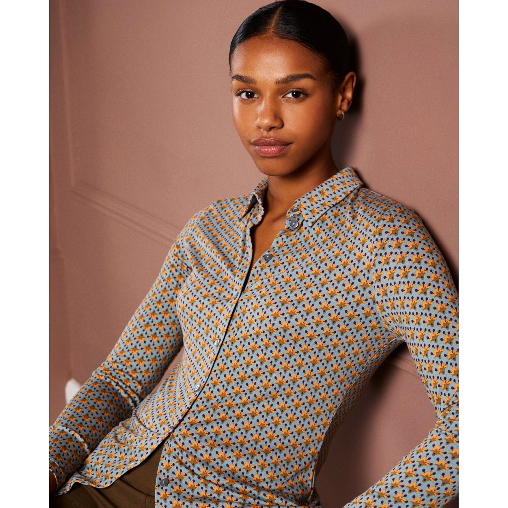 SURKANA - Camicia stretch con microstampa vintage Azzurro-SURKANA-VIALESCARPE