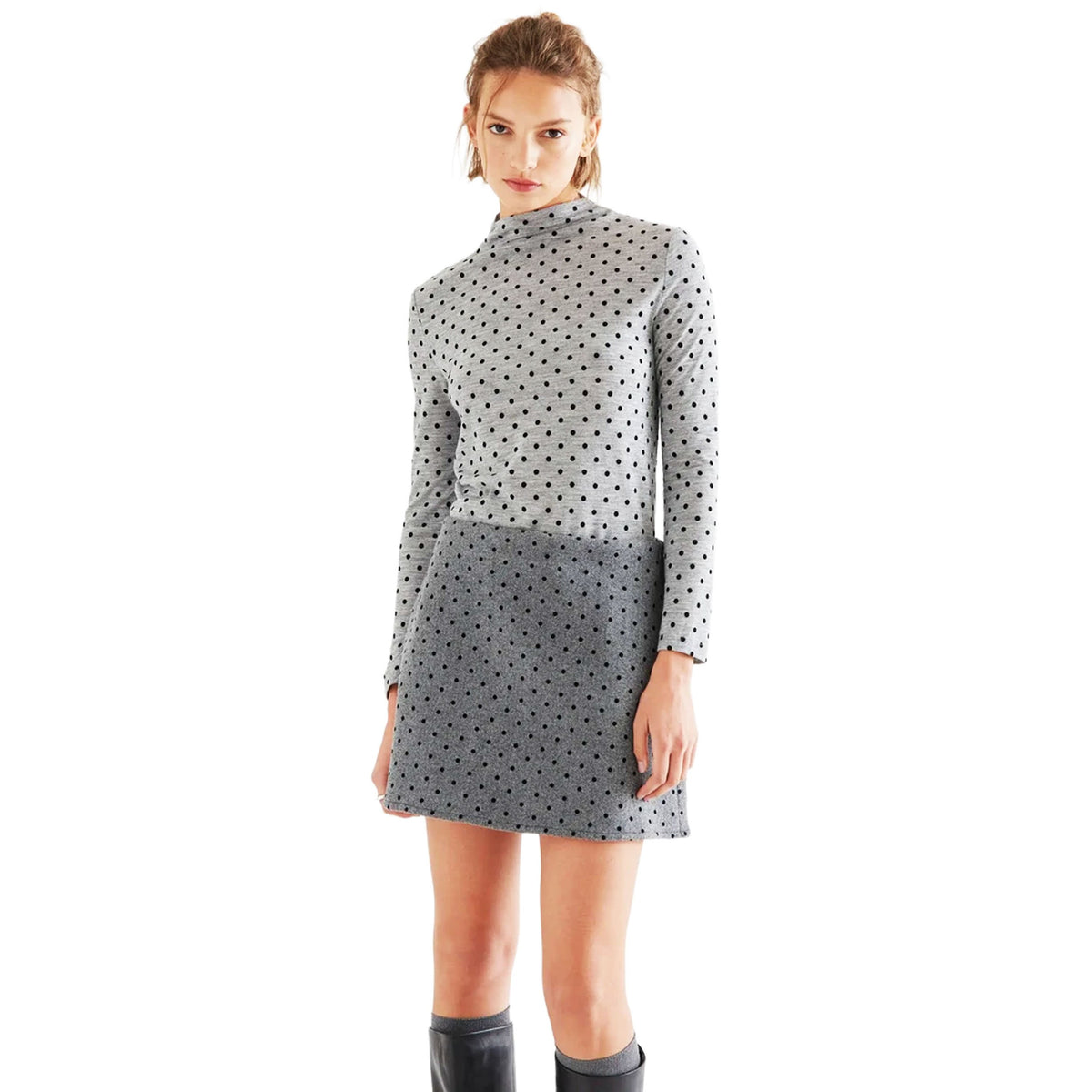 COMPAÑÍA FANTÁSTICA Maglia grigio mélange a mini pois neri con collo altoCOMPAÑÍA FANTÁSTICA Maglia grigio mélange a mini pois neri con collo alto