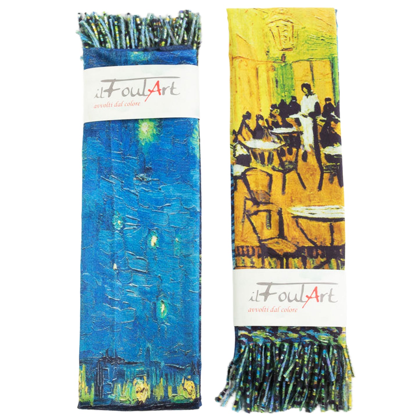 Scialle Pashmina Stola FoulART Notte Lago/Cafè