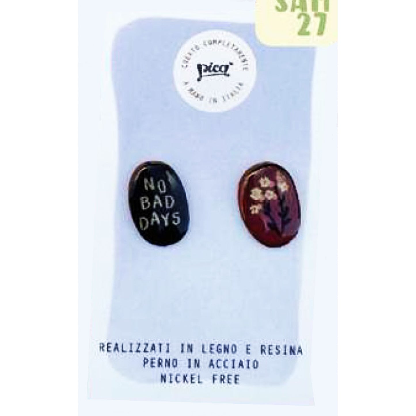 Picà - Orecchini in legno e resina ovali