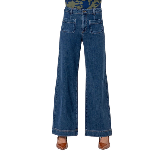 SURKANA Jeans Wide Leg con Tasche Applicate Indigo-SURKANA-VIALESCARPE