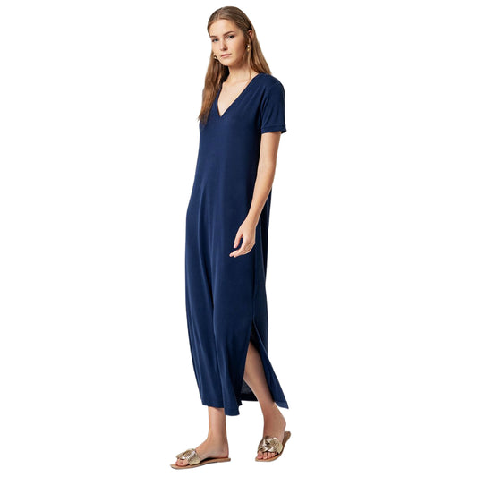 SURKANA Abito Lungo con Spacco e Scollo a V Blu