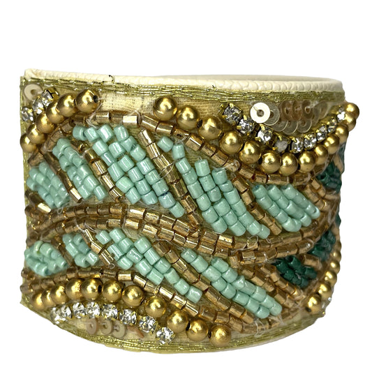 SURKANA Bracciale rigido verde smeraldo e oro con cristalli