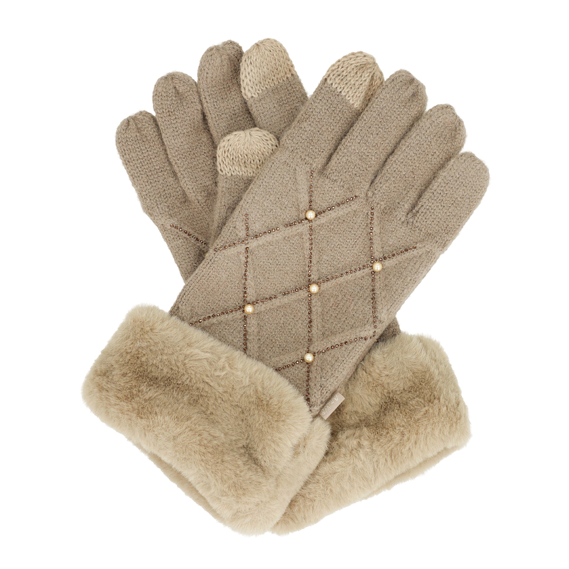 ANEKKE - Guanti in maglia beige con perline-ANEKKE-VIALESCARPE