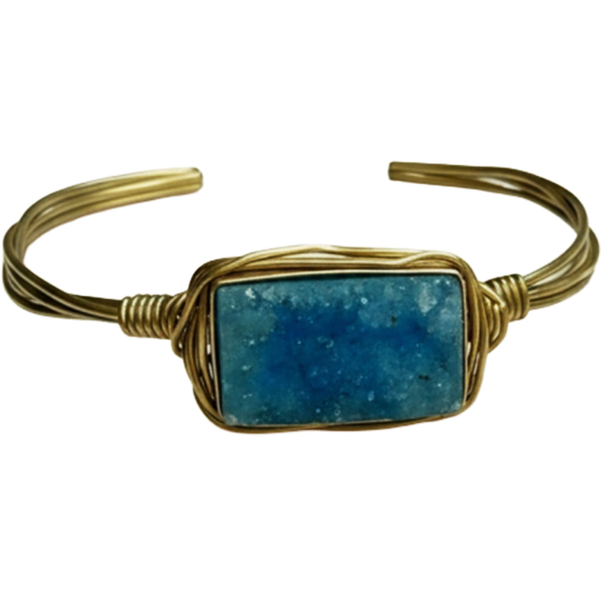 SURKANA Bracciale Rigido con Drusa Turchese e Fili Dorati