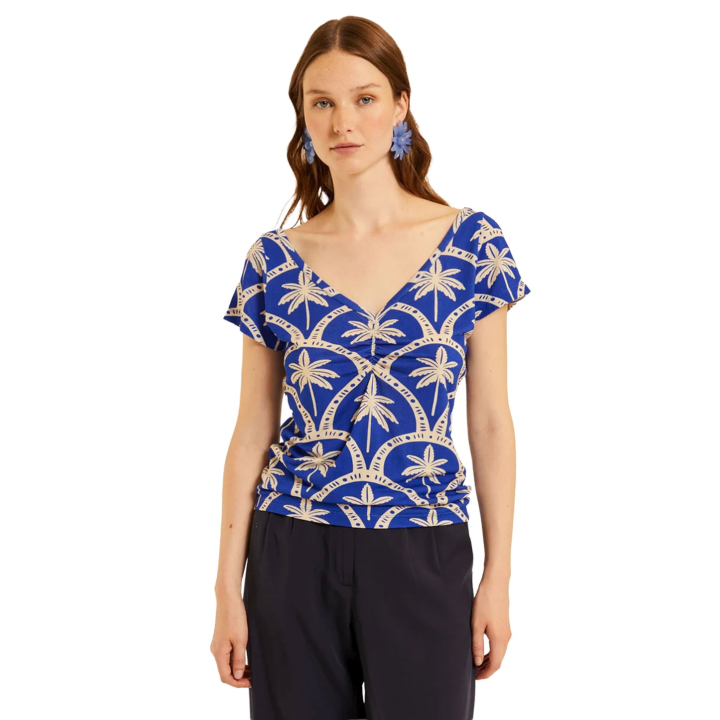 PEPALOVES Top Casablanca con Arricciatura Bluette e Beige